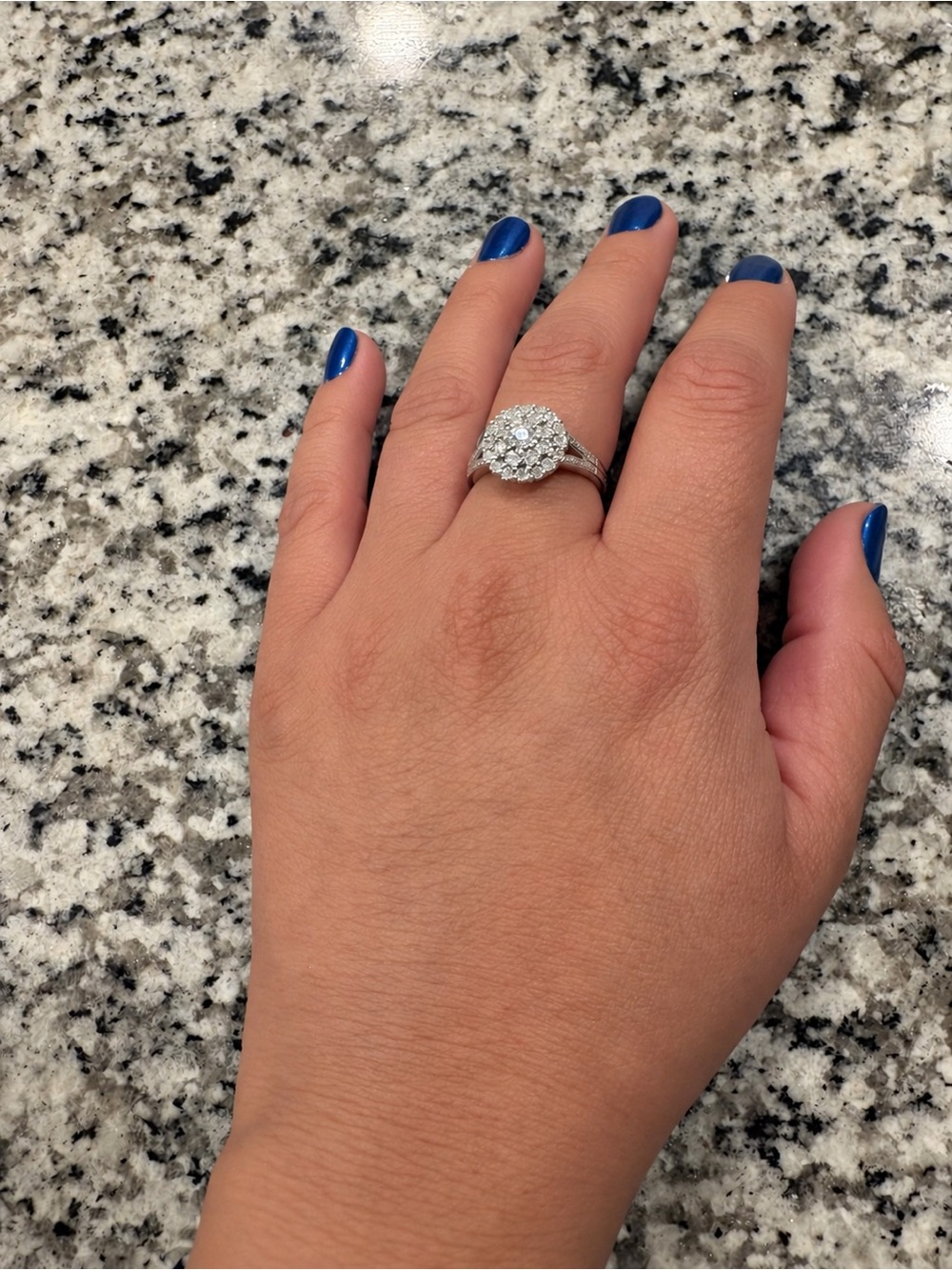 Silver 925 Natural Diamond Cluster Ring – Size 7